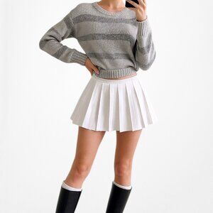 Vintage Y2K Apt. 9 Gray Metallic Striped Crewneck Knit Pullover Sweater Size M